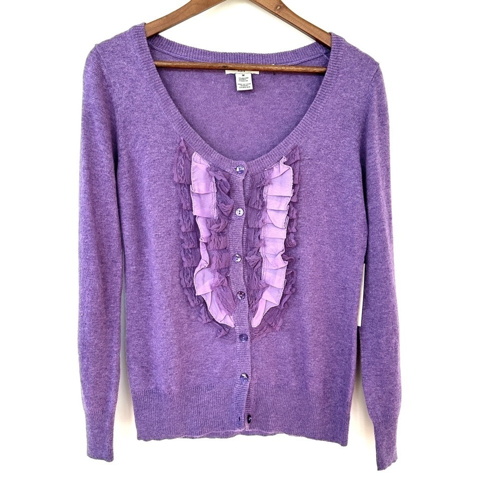Vertigo Paris cardigan, scoop neck, slim fit, lace trim, wool/angora